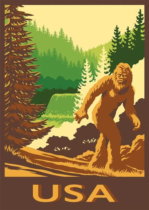 Bigfoot Drawing, Bigfoot Illustration, Camping Illustration, Bigfoot Pictures, Illustration Example, Bigfoot Art, Poster Images, Myths & Monsters, Scratchboard Art