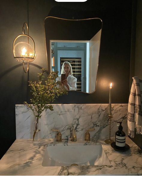 Moody Powder Room, Downstairs Toilet, Bathroom Inspiration Decor, Upstairs Bathrooms, My Partner, House Bathroom, Home Reno, Beautiful Bathrooms, Most Favorite