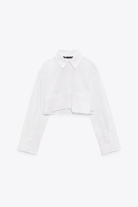 CROPPED POPLIN SHIRT - White | ZARA United Kingdom Poplin Shirt Outfit, Build Your Outfit, Zara Poplin Shirt, Fashion Trend Book, Cropped White Shirt, White Shirt Outfits, Poplin Top, Chic Blouses, Zara Shirt