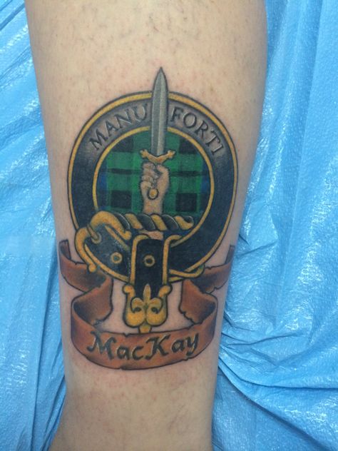 My new ink. Manu Forti. MacKay Tattoo Scottish Clan Tattoo, Tartan Tattoo, Clan Tattoo, Arms Tattoos, Clan Mackay, Dragon Tattoo Forearm, Family Crest Tattoo, Scotland Tattoo, White Ink Tattoos