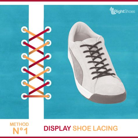 "DISPLAY" Method This is probably one of the most common method of lacing normal shoes & boots. Shoe stores and brand often use this version instead of "Criss Cross Lacing" (http://www.fieggen.com/shoelace/crisscrosslacing.htm) in order to finish with the ends of the lace hidden inside the shoe. DISPLAY METHOD: http://www.fieggen.com/shoelace/displayshoelacing.htm Cross Shoes, Shoe Stores, Boots Shoe, Shoe Display, Shoe Store, Shoes Boots, Criss Cross, Shoe Laces, Shoe Boots