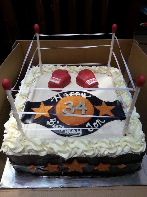 Boxing ring cake Boxing Ring Cake, Boxing Cake, Boxing Gloves Cake, Wwe Cake, Decor Tort, 8th Birthday Cake, Boxing Ring, Ring Cake, Wilton Cake Decorating