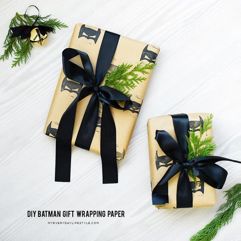 DIY — MEL | Dallas Lifestyle, Design and Fashion Blogger Batman Wrapping Ideas, Diy Batman, Batman Diy, Batman Gifts, Custom Gift Wrapping, Wrapping Paper Christmas, Paper Christmas, Stamp Pad, Wrapping Ideas