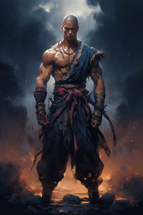 Shaolin Monk Fantasy Art, Black Martial Artists, Kung Fu Master Character Design, Shaolin Monk Character Design, D&d Monk Art, Fantasy Monk Art, Kung Fu Character Design, Fantasy Martial Artist, A Warrior