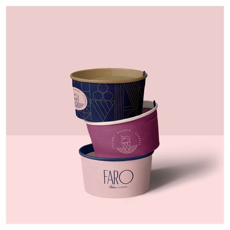 FARO ITALIAN GELATO on Behance Ice Cream Cups Design, Gelato Brands, Italian Gelato, Ice Cream Logo, Italian Ice Cream, Gelato Ice Cream, Ice Cream Packaging, Kraft Packaging, Cafe Branding