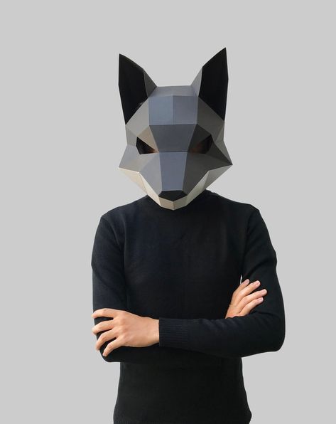 Fox Mask Template, Fox Mask Diy, 3d Paper Mask, Paper Head, Mask Papercraft, Paper Mask Template, Papercraft Mask, Mask Templates, Mask Template Printable