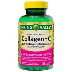 Spring Valley Highly Absorbable Collagen + C Tablets Dietary Supplement, 2,500 mg, 90 Count - Walmart.com #beautysuppliment #supplements #beautyhacks Hair And Skin Vitamins, Skin Vitamins, Vitamin C Tablets, Skin Clearing, Physical Training, Turkey Burger Recipes, Healthy Supplements, Hygiene Care, Pattern Baldness