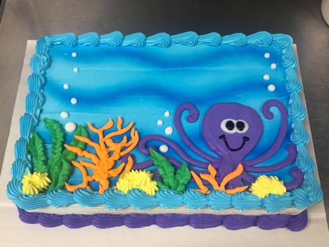 Ocean Theme Sheet Cake, Under The Sea Sheet Cake Ideas, Ocean Sheet Cake, Quarter Sheet Cake Decoration, Under The Sea Sheet Cake, Summer Sheet Cake Designs, Undersea Cake, Quarter Sheet Cake, Ocean Birthday Cakes