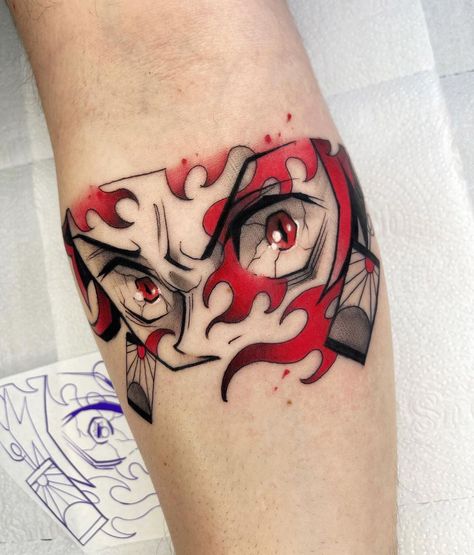 Nezuko Eyes Tattoo, Mitsuri And Obanai Tattoo, Demon Slayer Eyes Tattoo, Demon Slayer Inspired Tattoos, Anime Related Tattoos, Doma Tattoo, Tanjiro Tattoo Ideas, Eye Tattoo On Forearm, Anime Face Tattoo