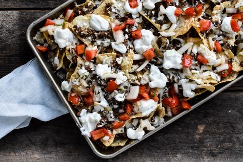 Lamb Nachos, Greek Nachos, Buffalo Chicken Sauce, Tomato And Onion Salad, Food For Sleep, Red Onion Salad, Ground Lamb, Large Crowd, Pita Chips