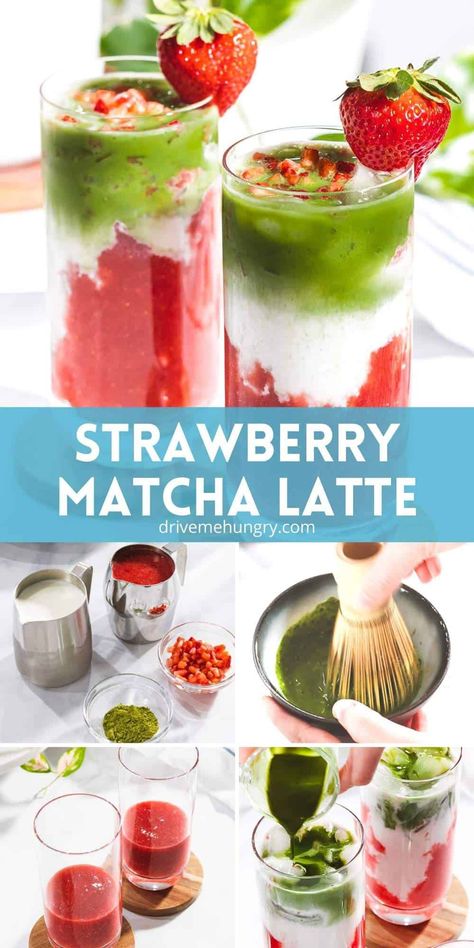 This easy strawberry matcha latte is a beautiful layered drink made with matcha powder, strawberries, and milk. This is inspired by the Strawberry Matcha Latte from Boba Guys, a popular boba tea shop. Add ice and boba for an easy refreshing drink! Strawberry Matcha Latte, Matcha Drink Recipes, Strawberry Matcha, Matcha Latte Recipe, Matcha Milk, Asian Tea, Strawberry Tea, Iced Matcha Latte, Matcha Drink