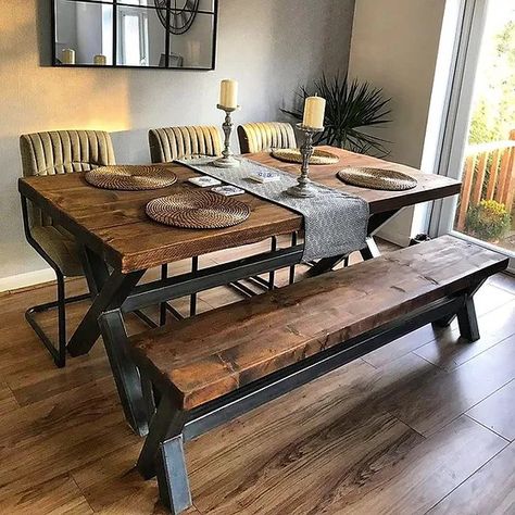 Steel Dining Table, Industrial Dining Table, Industrial Coffee Table, Industrial Table, Oak Dining Table, Dining Table Design, Kitchen Diner, Dining Room Ideas, Industrial Chic