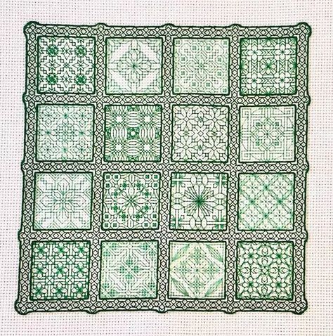 Easy Being Green Blackwork Sampler Pattern - Etsy Australia Blackwork Sampler, Embroidery Blackwork, Motifs Blackwork, Blackwork Embroidery Designs, Blackwork Embroidery Patterns, Blackwork Cross Stitch, Blackwork Designs, Blackwork Patterns, Blackwork Embroidery