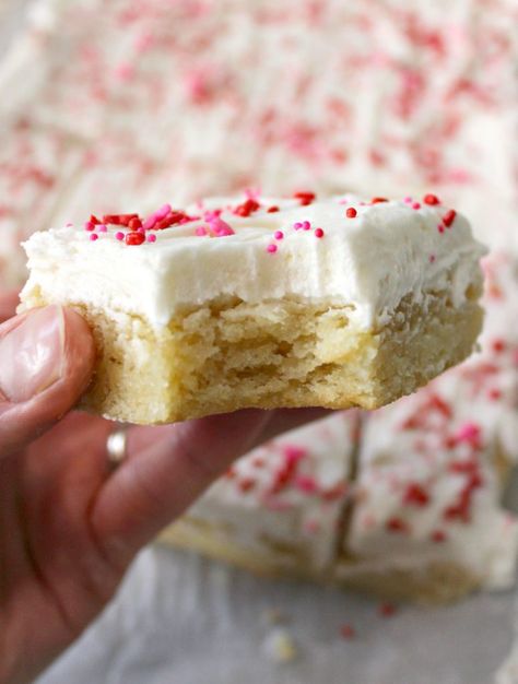 Goodies Recipes, Sugar Cookie Bar Recipe, Soft Frosted Sugar Cookies, Bar Desserts, Valentines Recipes Desserts, Sugar Cookie Cakes, Potluck Ideas, Valentine Sugar Cookies, Potluck Desserts