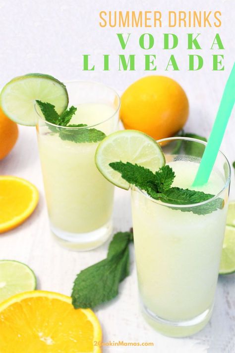 Vodka Limeade is a refreshing cocktail that's perfect for summer. Start with limeade concentrate, a splash of OJ, vodka & mint. It's like summer in a glass! #cocktail #vodka #limeade #summercocktail #recipe #2CookinMamas Vodka Limeade Cocktail, Limeaid Cocktail, Lime Vodka Drinks, Summer Vodka Drinks, Smirnoff Drinks, Limeade Drinks, Vodka Recipes Drinks, Cocktail Vodka, Cucumber Vodka