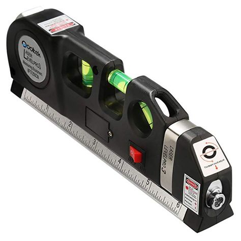 Qooltek Multipurpose Laser Level laser measure Line 8ft+ Measure Tape Ruler Adjusted Standard and Metric Rulers Gallery Shelves, Laser Levels, Indoor Design, How To Hang Wallpaper, Laser Level, Measuring Tools, Picture Hanging, Cool Inventions, Hanging Pictures