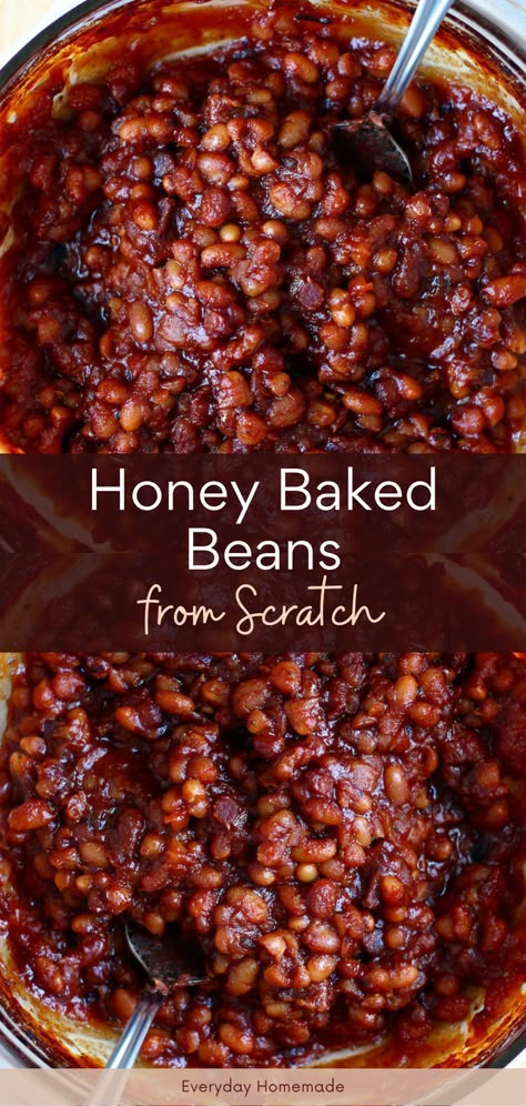 Try one of the best cookout sides with these Homestyle Honey Baked Beans from Scratch! Made with love, bacon, and a touch of honey, this easy oven recipe is perfect for Memorial Day or Mother’s Day cookouts. Best Homemade Baked Beans, Honey Baked Beans, Braised Beans Recipe, Candied Baked Beans, Diy Baked Beans From Scratch, Sweet Baked Beans Recipe, Baked Beans Recipe From Canned Beans, Bbq Baked Beans From Scratch, Baked Beans Recipe Homemade