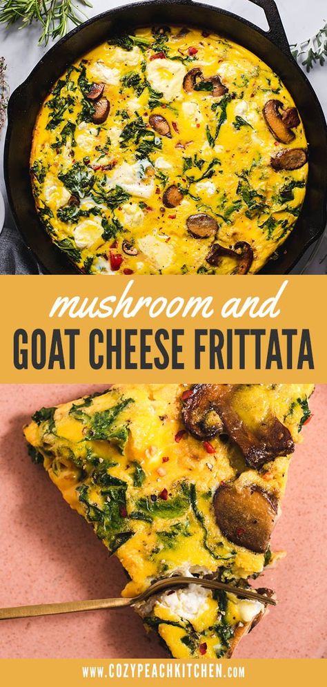 Mushroom Goat Cheese, Frittata Recipes Breakfast, Fritata Recipe, Fritatta Recipe, Vegetarian Breakfast Casserole, Goat Cheese Frittata, Vegetarian Brunch, Delicious Smoothie Recipes, Goat Cheese Recipes