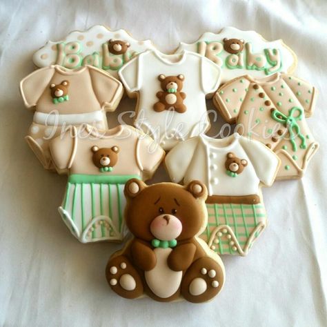 Baby Announcement Cookies, Pink Bear Baby Shower, Baby Biscuits, Teddy Bear Baby Shower Theme, Bear Baby Shower Cake, Baby Boy Cookies, Teddy Bear Cookies, Bear Baby Shower Theme