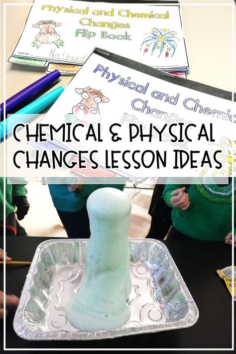 chemical and physical changes | Ideas | How to teach chemical and physical changes to your grade 4 5 6 students? Use these lessons and ideas to easily engage on how matter changes through worksheets, demonstrations, lab activity, projects, and fun review. #scienceteacher #iteachscience #scienceisfun Chemical Change, Physical Science Lessons, Chemical And Physical Changes, Life Science Activities, Middle School Science Classroom, Middle School Science Teacher, Science Skills, Science Lesson Plans, Upper Elementary Resources