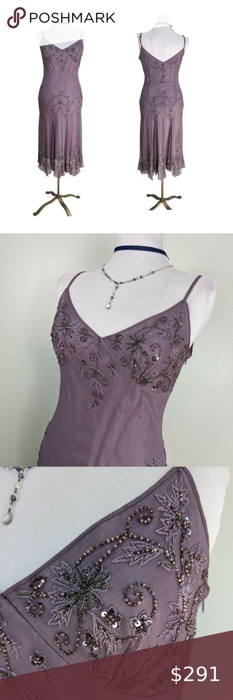 Adrianna Papell Boutique Silk Midi Dress Beaded Fairy Slip Y2K 20s Purple 10 Grate Gatsby, Gala Fundraiser, Carpet Wedding, Beaded Fairy, Dinner Banquet, Red Carpet Wedding, Fundraiser Event, Papell Boutique, Fairy Goth