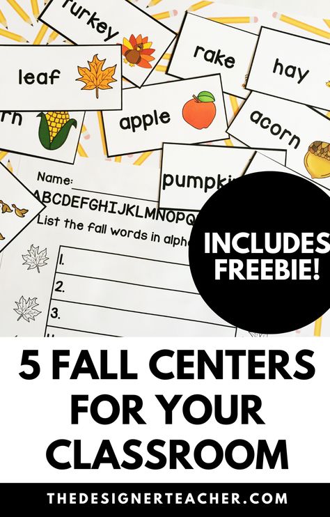 Looking for fresh phonics activities or word work for your special education or first grade classroom? I’ve got 5 fall centers for you, including a freebie! Kindergarten Fall Worksheets, Fall Classroom Ideas, Autumn Teaching Ideas, Fall Centers, Fall Classroom Decorations, Fall Classroom, Fall Words, Special Education Elementary, Classroom Centers