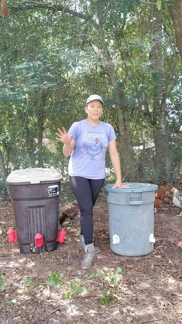 How to feed your chickens for WEEKS! I make these super easy DIY chicken feeder and watering "containers" that automatically refill and take care of my chickens for weeks on end. You can use whatever plastic container you want. Plus, no tools are required except for a hand drill. Check out my YouTube video tutorial that shows you how to build them, step-by-step in under 5 minutes. Easy Diy Chicken Feeder, Diy Chicken Feeder, Chicken Feeder, Diy Chicken, Water Tanks, Chicken Feed, Plastic Container, Diy Easy, Water Tank