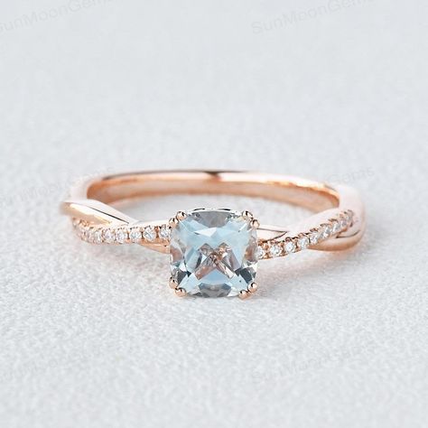 Cushion Cut Aquamarine Ring, Aquamarine Solitaire Ring, Birthstone Engagement Rings, Dreamy Bed, Infinity Engagement Ring, Dream Rings, Cushion Diamond Ring, Anniversary Rings For Her, Boho Inspo