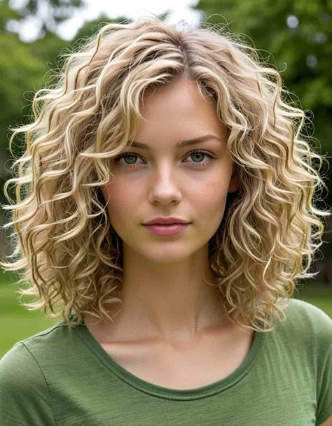 32 Stunning Shoulder Length Curly Hairstyles To Elevate Your Look! - Glamour Corner Blonde Highlights Curly Hair Natural Curls, Curls For Wedding, Curly Lob Haircut, Shoulder Length Curly Hairstyles, Blonde Highlights Curly Hair, Curly Shag, Curly Shag Haircut, Medium Curly Hair, Curly Cuts