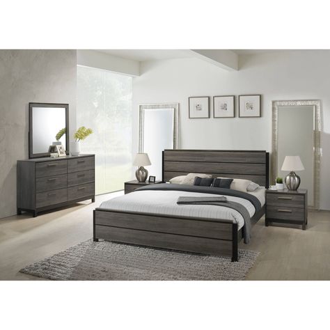 Ioana 187 Antique Grey Finish Wood Bed Room Set, Queen Size Bed, Dresser, Mirror, 2 Night Stands (Queen), Gray Contemporary Bedroom Sets, King Size Bedroom Sets, Letto King Size, 5 Piece Bedroom Set, Queen Sized Bedroom, Bed Dresser, King Sized Bedroom, King Bedroom Sets, Bedroom Sets Queen