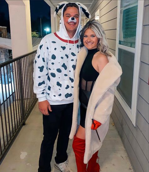 Dalmation Costume, Dad Costume, Dalmatian Costume, Couples Halloween Costume, Cruella Deville, Couples Halloween, Dog Costume, Couple Halloween, Purim