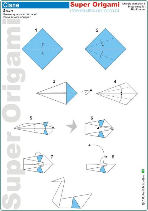 Origami Swan Instructions Origami Swan Step By Step, Dragon Origami, Easy Origami Flower, Origami Diamond, Origami Shapes, Origami Tutorials, Origami Star Box, Origami Swan, Origami Diagrams