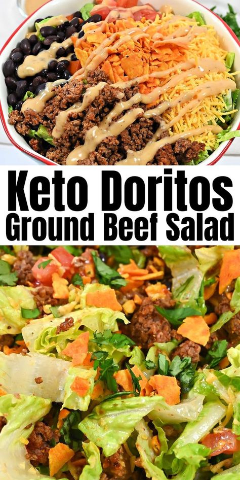 Keto Meals With Ground Beef, Ground Beef Salad, Taco Salad Keto, Keto Doritos, Ground Beef Nachos, Low Carb Taco Salad, Dorito Taco Salad Recipe, Ground Beef Crockpot Recipes, Easy Crockpot Recipes Healthy