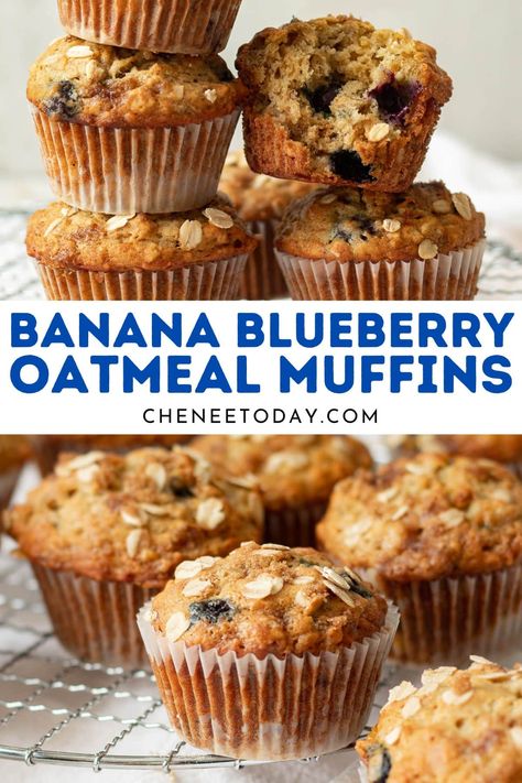 Healthy Banana Blueberry Oatmeal Muffins with Greek yogurt, oats, and maple syrup! Easy to make gluten free, and no sugar added! Banana Blueberry Greek Yogurt Muffins, Blueberry Oatmeal Greek Yogurt Muffins, Banana Blueberry Muffins No Sugar, Healthy Banana Blueberry Oatmeal Muffins, Healthy Bababa Muffins, No Sugar Blueberry Muffins, Banana Blueberry Oatmeal Cookies, Toddler Blueberry Muffins, Healthy Blueberry Muffins Oatmeal