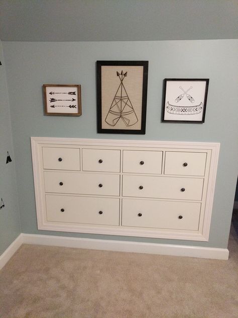 Built in dresser using HEMNES from Ikea Ikea Built In, Attic Renovation Ideas, Built In Dresser, Knee Wall, Bedroom Cupboards, Ikea Design, Attic Bathroom, Ikea Hemnes, Attic Bedrooms