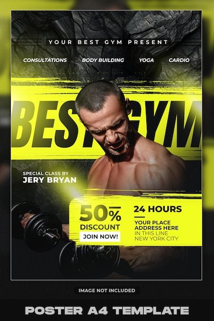 PSD gym body fitness flyer design | Premium Psd #Freepik #psd #lifestyle #brochure #fit #fitness Fitness Flyer Design, New York City Images, Fitness Flyer, Best Gym, Body Fitness, Design Graphics, Iconic Photos, Vector Photo, Flyer Design