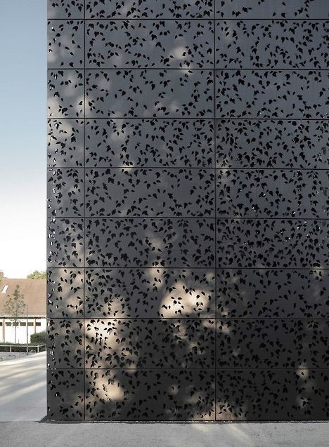 LEAF PERFORATIONS - have you noticed how many architects are wrapping their buildings in perforated metal? | A school in Wettingen, Switzerland designed by architects: mlzd based in Bienne www.mlzd.ch: Perforated Metal Screen, Perforated Metal Panel, Perforated Steel, Building Skin, Cladding Design, Metal Facade, Facade Material, Metal Cladding, Cladding Panels