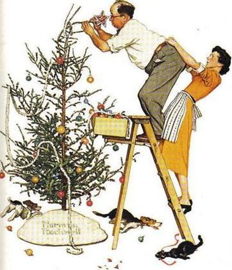 Impressioni Artistiche : ~ Norman Rockwell ~ Christmas Norman Rockwell Prints, Painting Love Couple, Norman Rockwell Christmas, Norman Rockwell Art, Rockwell Paintings, Norman Rockwell Paintings, Vintage Poster Design, Funny Illustration, Old Fashioned Christmas