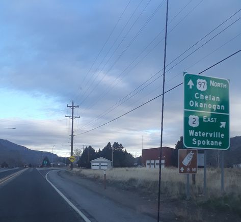 US 97 North: Chelan  Okanogan US 2 East: Waterville  Spokane Chelan Washington, High Way, Lake Chelan, Spokane Washington, Road Signs, Wanderlust Travel, Washington State, Summer 2024, Highway Signs