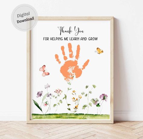 Thank You For Helping Us Grow Handprint Card School Poem, Poems About School, Babysitter Gifts, Handprint Gifts, Handprint Craft, Footprint Art, Handprint Crafts, Kindergarten Teacher, Handprint Art