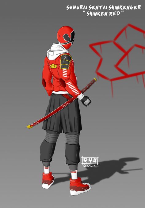 Shinken Red, Power Rangers Redesign Art, Super Sentai Concept Art, Oc Concept Art, Power Rangers Samurai Fanart, Power Rangers Outfits, Power Rangers Samurai Shogun Mode, Power Rangers Super Samurai, Power Rangers Monster Concept Art