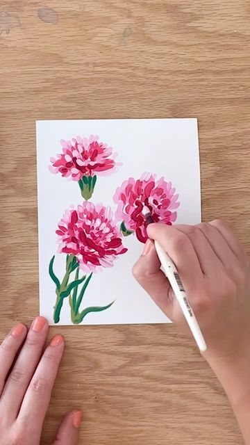 Carnation Painting Acrylic, Carnations Painting, Spain Gifts, Carnation Painting, Sketch Tutorial, Acrylic Tutorials, Online Art Classes, Carnation Flower, Sketches Tutorial