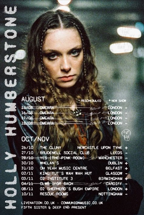 Holly Humberstone Poster, Holly Humberstone Aesthetic, Music Tour Poster, Tour Dates Poster, Y Not Festival, Boardmasters Festival, Media Coursework, Holly Humberstone, Girl Math