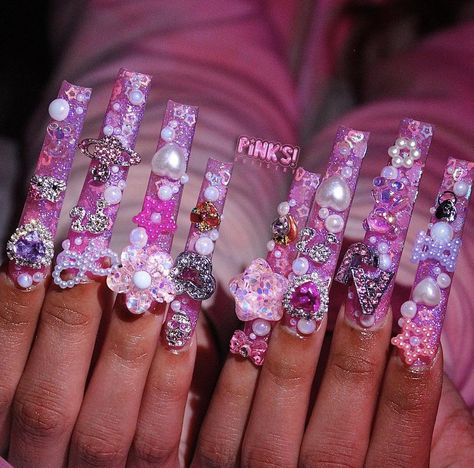 Scarlet🥀 Acrylic Nails Stiletto, Kawaii Nail Art, Junk Nails, Retro Nails, Kawaii Phone, Ombre Acrylic Nails, Girly Acrylic Nails, Cute Acrylic Nail Designs, Glamorous Nails