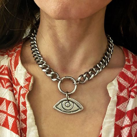 Excited to share this item from my #etsy shop: Evil eye necklace, large Greek eye pendant necklace, silver big necklace, chunky stainless steel chain necklace, greek handmade jewelry Greek Eye, Eye Pendant Necklace, Big Necklace, Silver Eye, Stainless Steel Chain Necklace, Pendant Necklace Silver, Necklace Chunky, Eye Pendant, Diy Stuff