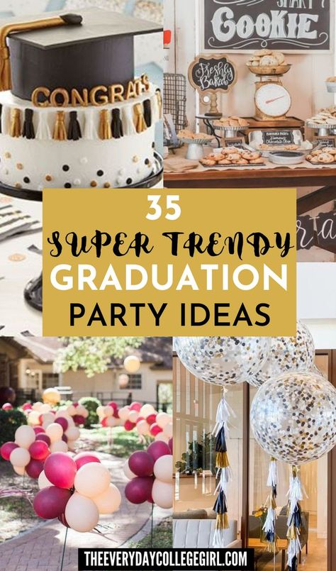 35 super cute graduation party ideas and graduation party decorations that will grab everyone's attention! College Graduation Dessert Ideas, Outdoor College Graduation Party Ideas Backyards, Nacho Graduation Party, Graduation Party Ideas Grad School, Senior Graduation Party Ideas 2023, Graduation Party Decor 2023, Graduation Outdoor Decorations, Cute Graduation Centerpieces, College Graduation Decoration Ideas Grad Parties