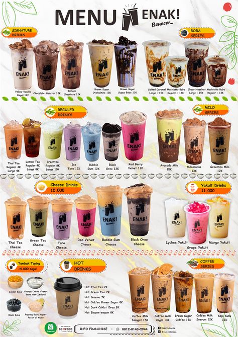 Menu Mixue Ice, Menu Boba Drink, Cafe Menu Ideas Food, Coffee Menu Ideas, Boba Menu, Mini Cafeteria, Menu Starbucks, Bubble Tea Menu, Menu Drink