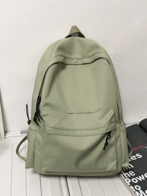 Green    Nylon      Women Bags Mochila Grunge, Green Preppy, Black School Bags, Classy Purses, Cute School Bags, Stylish School Bags, Functional Backpack, Green Backpacks, Aesthetic Bags