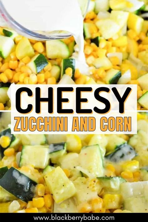 You'll love this cheesy zucchini and corn recipe for summer! Corn And Zucchini Recipes, Zucchini And Corn Recipes, Corn Appetizers, Zucchini Squash Casserole, Zucchini Corn Casserole, Mexican Squash, Fresh Corn Recipes, Squash And Zucchini, Burger Side Dishes