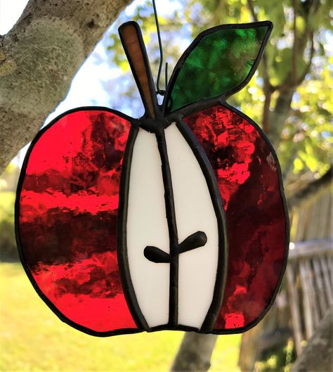 Apple Stained Glass, Apple Suncatcher, Stained Glass Apple, Apple Center, Peace And Blessings, Glass Apple, Tis The Season, Suncatchers, Apples